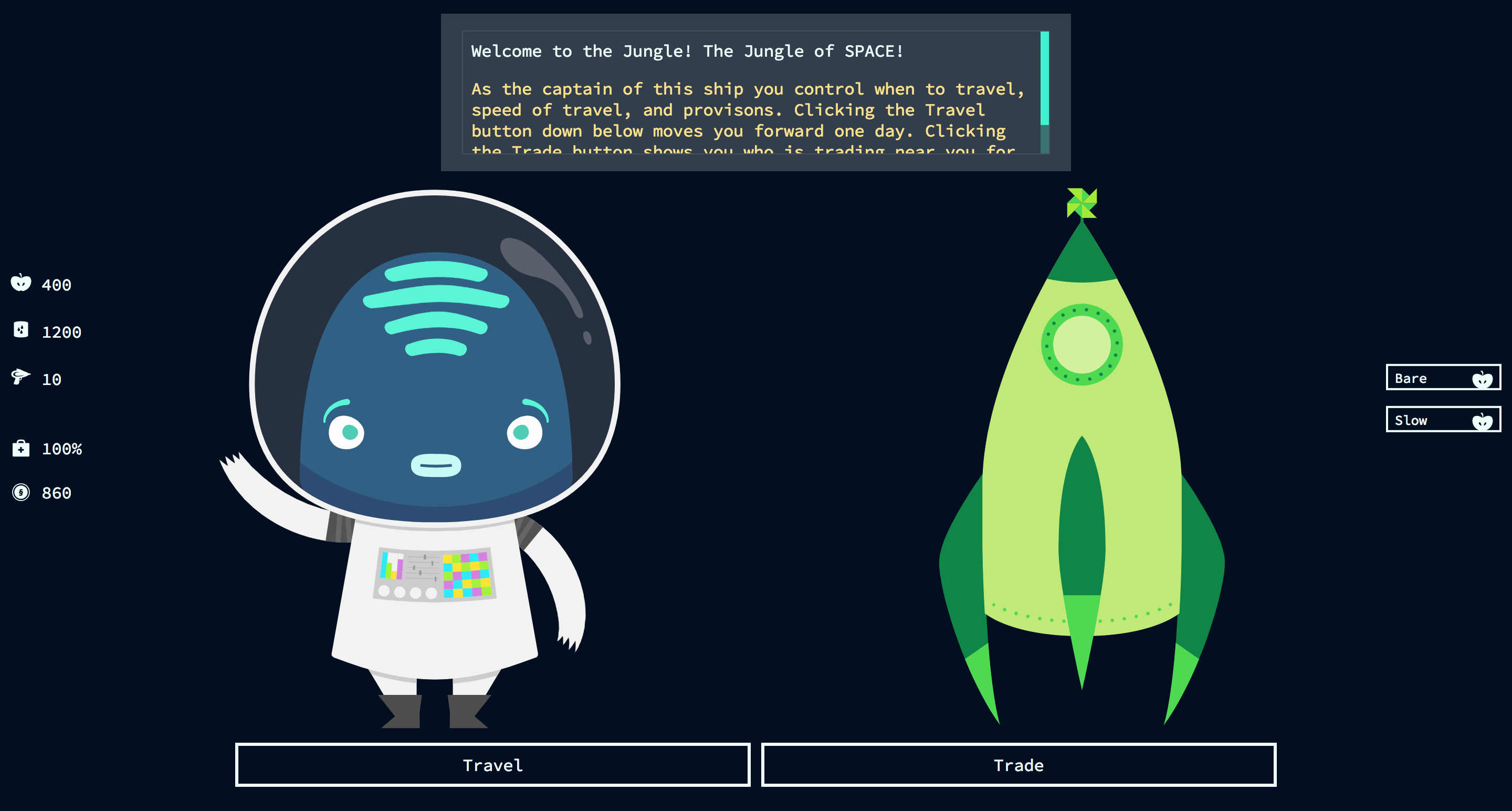 Game Screen Showing Travel